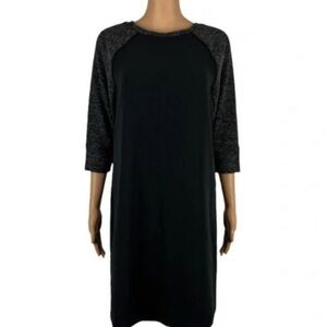 LOFT Black and Gray Long Sleeve Dress